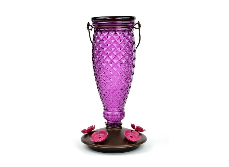 Perky-Pet Diamond Wine Top Fill Glass Hummingbird Feeder with Built-in Bee Guards - Outdoor Garden DÃ©cor - 24 Oz Nectar Capacity - 9102-1SR - Purple Humming bird Feeder - Easy to Fill, Easy to Clean - Image 2